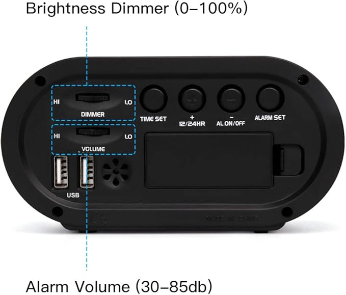 REACHER Small LED Digital Alarm Clock with Simple Operation, Full Range Brightness Dimmer, USB Phone Charger Port, Easy Snooze, Adjustable Alarm Volume, Outlet Powered for Bedrooms Bedside(Black)