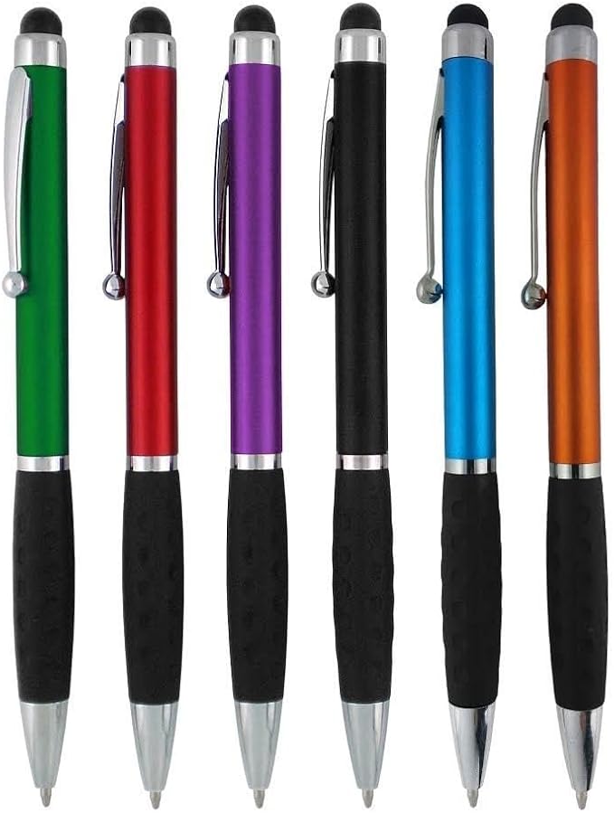 Stylus Pens -2 in1 Capactive Touch Screen with Ballpoint Writing Pen Sensitive Stylus Tip for Your iPad iPhone Samsung Galaxy & All Smart Devices -Metallic Barrel - Assorted Colors Comfy Grips,6 Pack