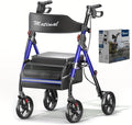 Foldable Rollator Walkers with Seat for Seniors, Lightweight Rollator Walker with 8" Big Wheels, Height Adjustable Ergonomic Rolling Walker Seat, Aluminum and Carbon Steel (Blue)
