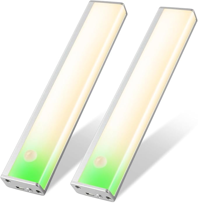 2-Pack Motion Sensor Closet Light, 20cm Rechargeable Magnetic Cabinet Lighting with 1100mAh Battery Each, Dual-Sided Illumination, 3 Modes, Warm White for Under Counter Kitchen Stairway