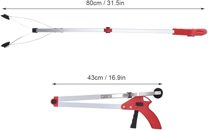 32" Grabber Reacher Tool, Foldable Gripper Reacher Grabber Tool Pick up Stick Grabber with Grip Points for Reaching, Arm Extension (Red)
