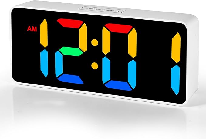 Small Digital Alarm Clock for Bederoom, Large Big Numbers Display with Brightness Dimmer,Dual Alarm, Snooze,12/24Hr,Adjustable Volume Loud Bedside Alarm Clock for Kids Teens Boys Girls (White)