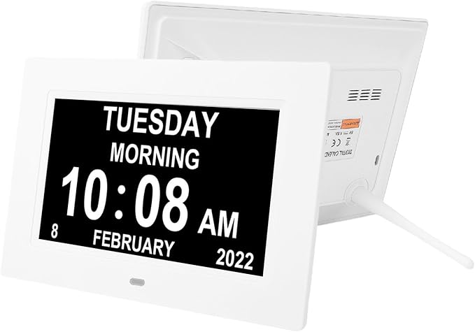 Digital Day Calendar Clock for Seniors, 7 Inch Extra Large Display with 12 Custom Reminders and Auto Brightness, Dementia Clock for Elderly with Wall Mount Slot (US Plug)