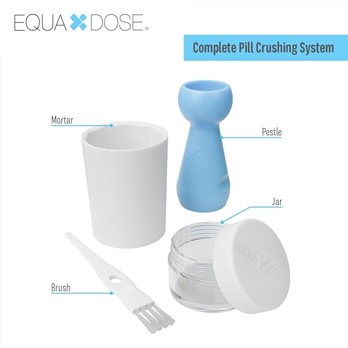 EQUADOSE Pill Crusher for Adults, Seniors & Pets, Pug Tablet Grinder Pulverizer for Feeding Tubes, Pet Meds, Easy Swallowing, Fine Powder Crusher for Medications, Travel-Friendly and Easy to Use