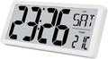 TXL 14.2" Large Digital Day Wall Clock, Custom 8 Languages Calendar, Count up-Down Timer and Temp Reminder, 12/24Hr Desktop Alarm Clock with Extra Large Display for Home Office Studio Hotel, White