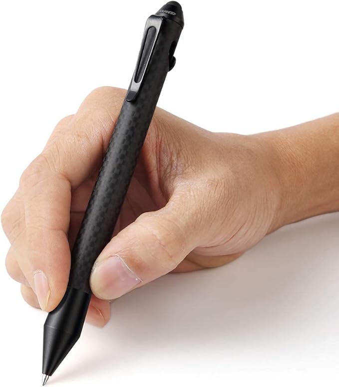 Cool Hand 5.9'' Bazooka Style Bolt Action Pen with Stylus for Touchscreen, Carbon Fiber Body, w/Pocket Clip, Ballpoint Ink Refillable, Glass Breaker Replaceable Parts Included, Black