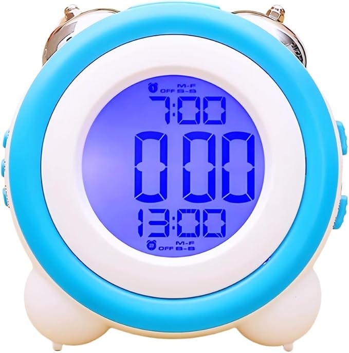 Super Loud Alarm Clock, Twin Bell Battery Operated with Snooze Function, Silent Mode, Backlight Display, Date and Week Calendar, Retro Ringing Design, Suitable for Home Office (Blue)