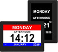 Large Display Digital Day Clock for Elderly - Alzheimer's & Dementia Clock, Multiple Alarms- Medication, Doctor, Easy Read, Auto Dimming, Memory Loss Aid, Multi-Language New 2025 (Black)