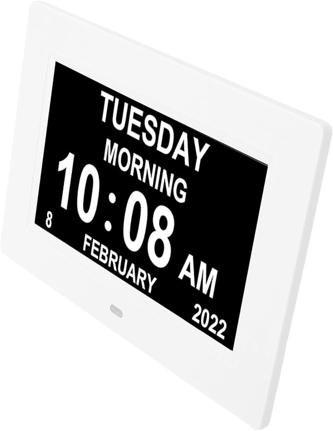 Hilitand Digital Day Calendar Clock, 7 Inch Extra Large Display with 12 Custom Reminders Auto Dimming Brightness, Dementia Clock for Seniors Elderly (US Plug)