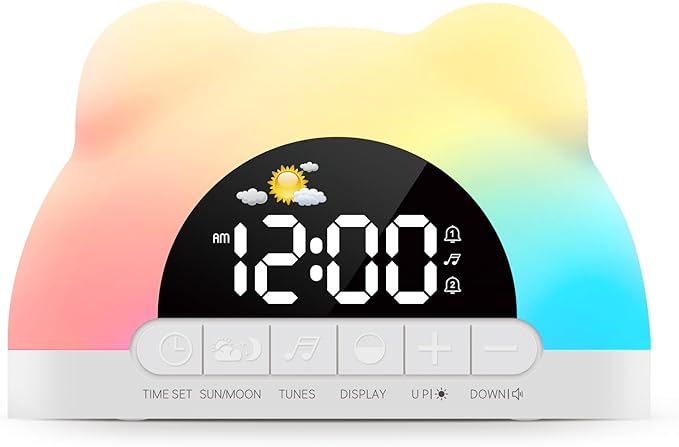 Wake Up Light Alarm Clock for Kids, Toddler Sleep Training Clock with RGB Night Light, Sound Machine, Dual Alarms, Birthday Gift for Girls Kids, Toddler Clock Stay in Bed, Bedroom