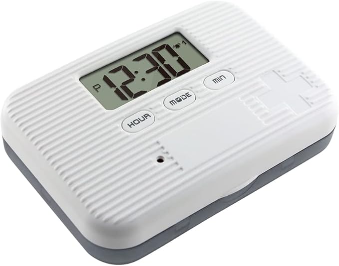 Dispenser with Alarm Electronic Organizer with LCD Display 6 Compartments Reminder Outdoor Portable Mini Box with Alarm (Gray)