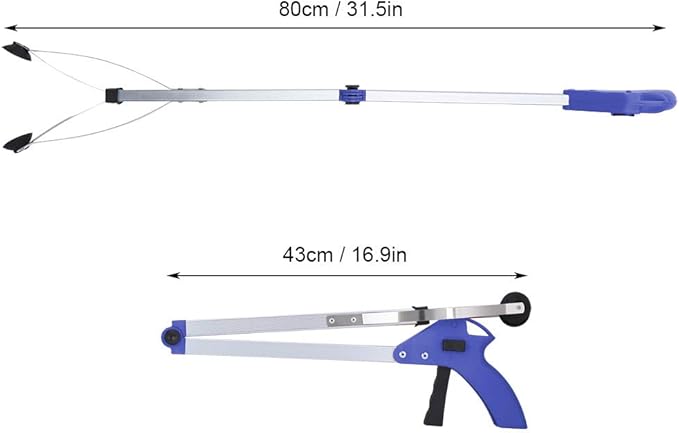 31.5in Grabber Reacher Tool, Foldable Reacher Grabber Pickup Tool Pick up Stick Grabber with Grip Points Trash Picker Grabber for Elderly, Seniors (Blue)