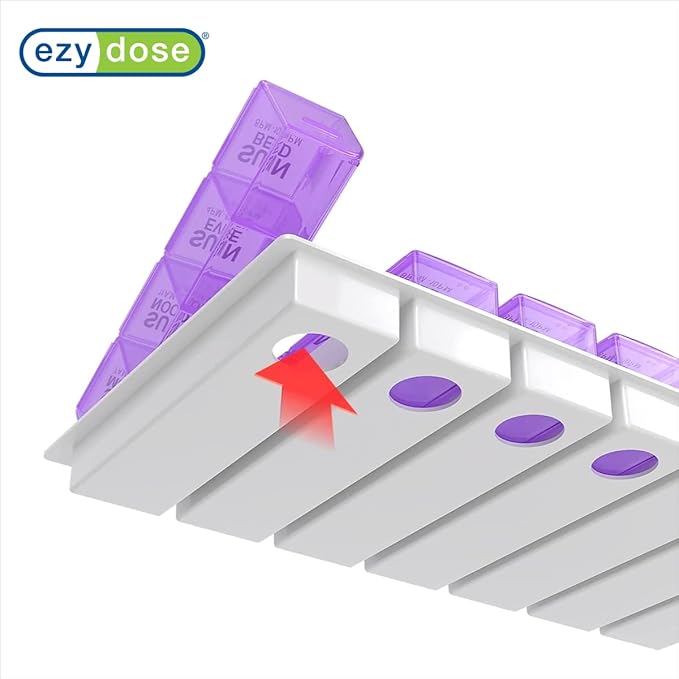 Ezy Dose Weekly (7-Day) Pill Organizer, Vitamin and Medicine Box, Large Pop-Out Compartments, 4 Times a Day, Purple (Pack of 2)