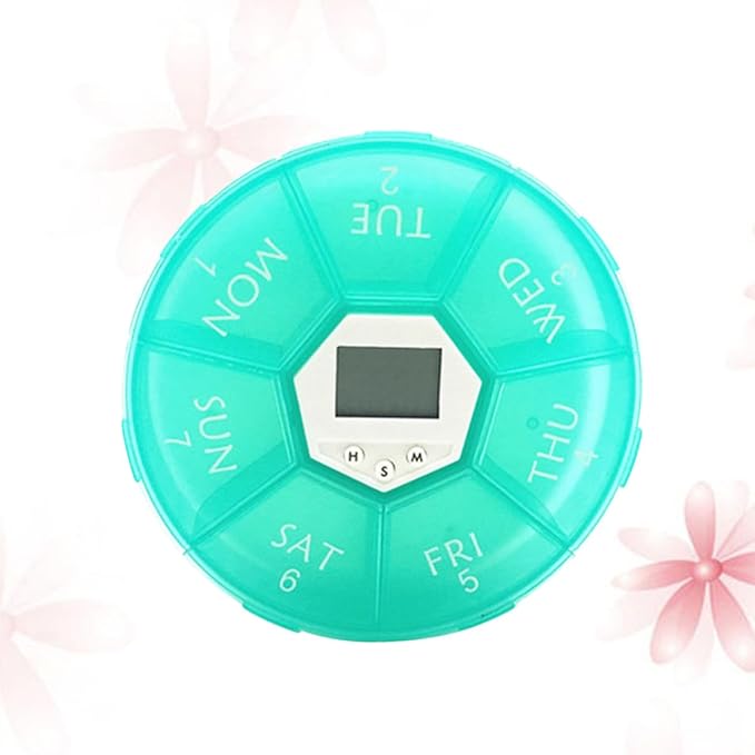 7-Compartment Electronic Alarm Pill Box, Portable Medication Reminder Organizer for Patients, Green Weekly Pill Container with Timer for Daily Medicine Management