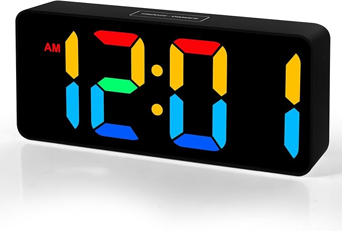 Small Digital Alarm Clock for Bederoom, Large Big Numbers Display with Brightness Dimmer,Dual Alarm, Snooze,12/24Hr,Adjustable Volume Loud Bedside Alarm Clock for Kids Teens Boys Girls (Black)