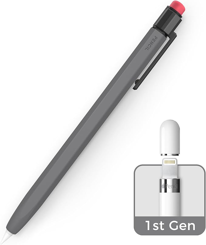 TRONWIN Apple Pencil 1st Generation Case, Silicone Pencil Sleeve Cover Perfect Grip Skin Classic Design with Sturdy Clip Compatible with Apple Pencil 1st gen for ipad (Deep Gray)