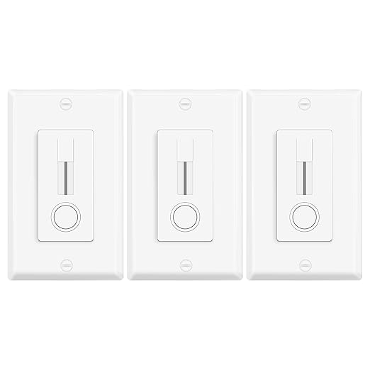 3 Pack LED Slide Dimmer Switch, Single Pole No Neutral Wire Required, 150W Max LED/CFL 600W Max Incandescent/Halogen, ETL Listed Dimmer, White
