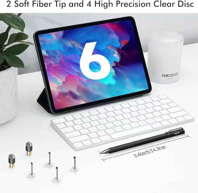 Digiroot Universal Stylus,[2-in-1] Disc Stylus Pens for All Touch Screens Cell Phones, iPad, Tablets, Laptops with 6 Replacement Tips(4 Discs, 2 Fiber Tips Included) - (Black)