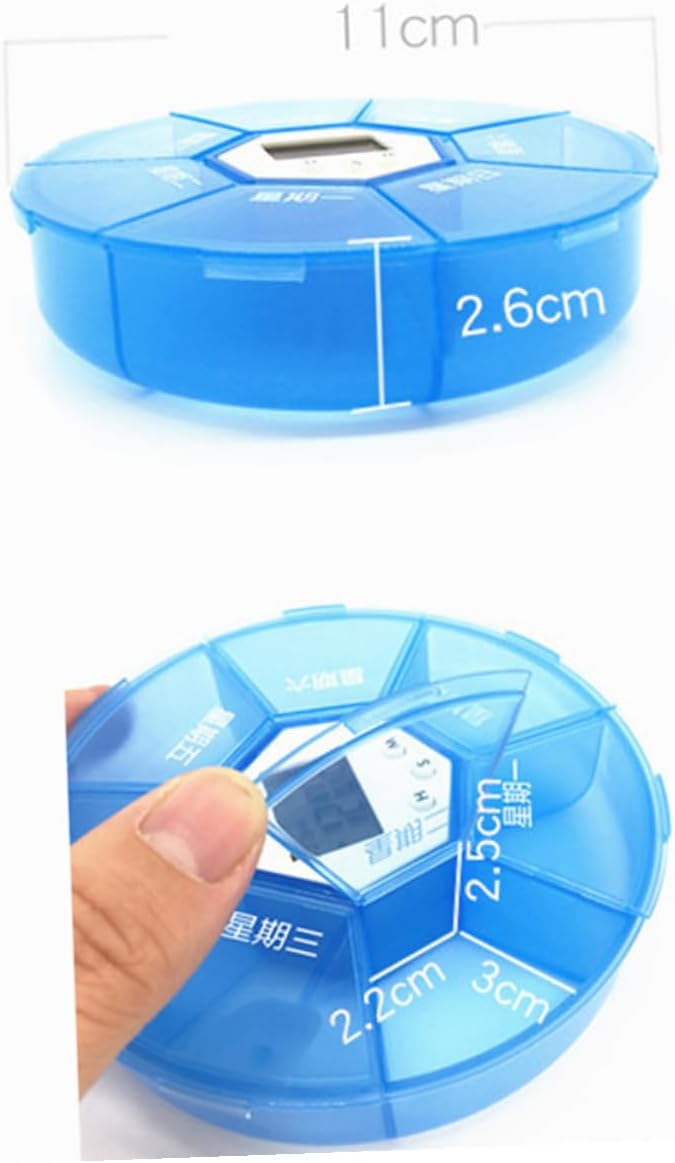 Compartments Pill Organizer with Alarm Clock Weekly Medication Reminder Box for Patients Transparent Blue Portable Medicine Dispenser with Daily Alarms Easy-Read Day Labels