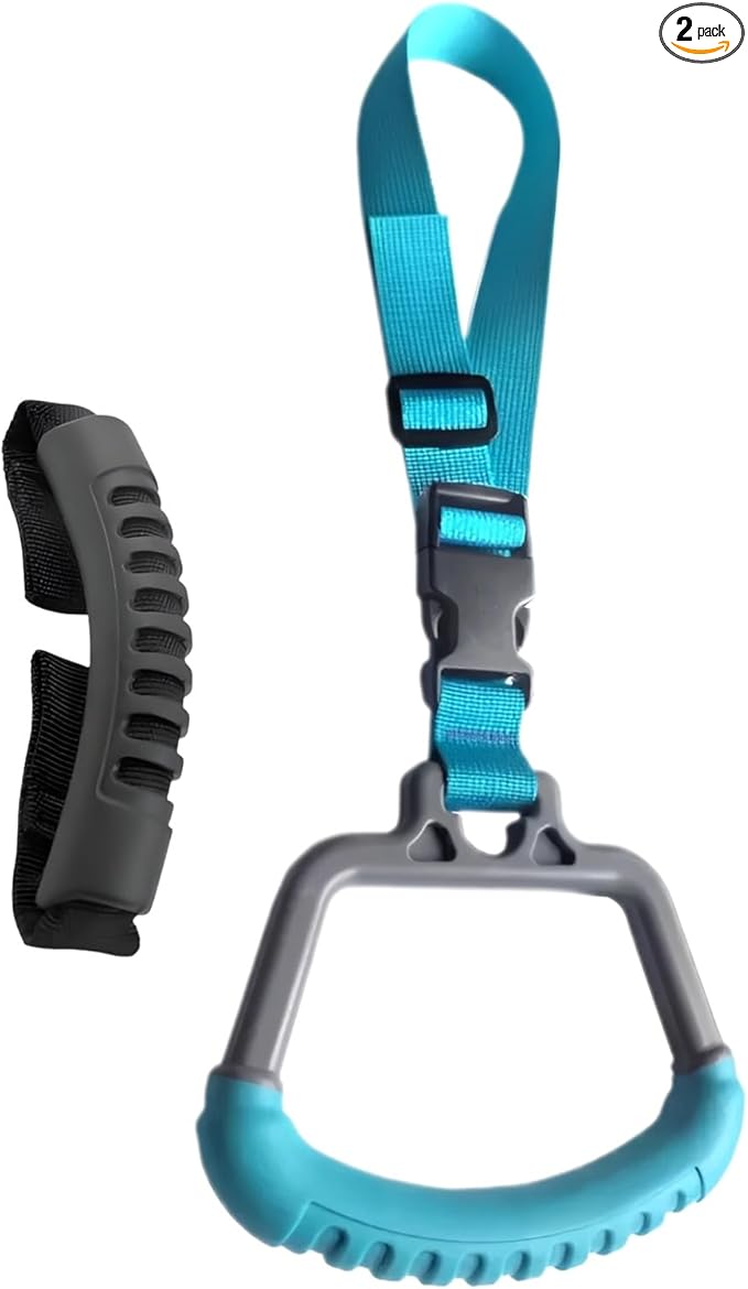 2-in-1 Car Assist Handle Kit | Adjustable Overhead & Backseat Grab Bar with Soft Rubber Grip for Added Support Entering and Exiting Vehicle (2, Blue)