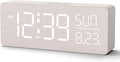 Peakeep Wooden Digital Alarm Clock Large Display, Textured Desk Table Decoration for Bedroom Living Room, Plug in Clock with Time Date Day, 5 Brightness, Auto DST