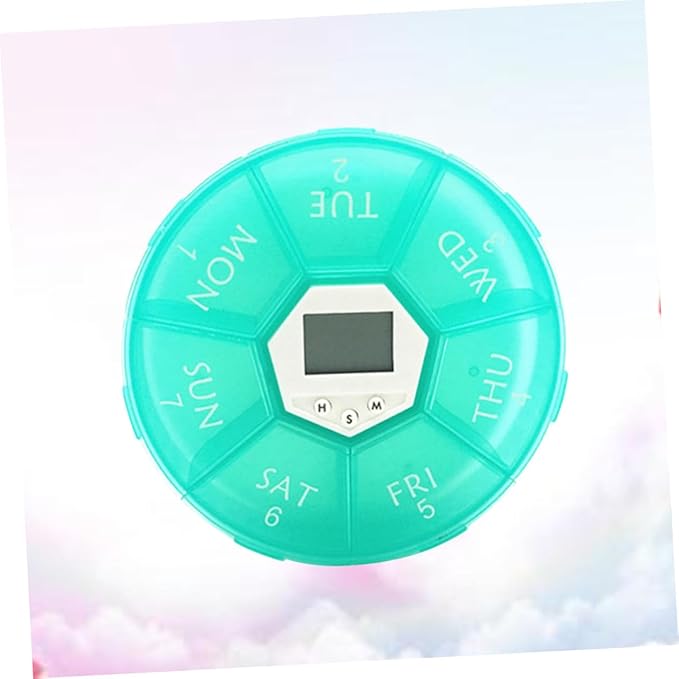 Compartments Electronic Medicine Reminder Box with Alarm Clock Portable Weekly Pill Organizer for Patients Green Easy-Read Day Labels See-Through Lids Daily Alarms to Prevent