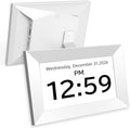 Santek] Large Digital Clock for Seniors - Easy-to-Read Display with Date & Time, Touch Screen, Loud Alarm - Wi-Fi Photo Frame with Weather & Calendar, Adjustable Brightness (White, 7")