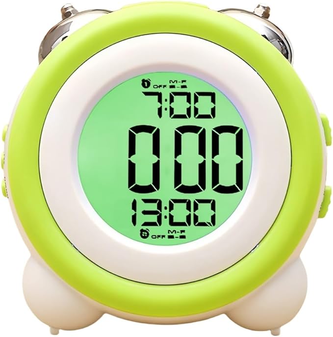 Super Loud Alarm Clock, Twin Bell Battery Operated with Snooze Function, Silent Mode, Backlight Display, Date and Week Calendar, Retro Ringing Design, Suitable for Home Office (Green)