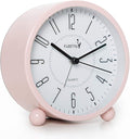 FLOITTUY Super Silent Metal Alarm Clock,Beep Wake Round Alarm Clock with Night Light,Battery Operated,Easy Set,Simple & Retro for Desk, Bedroom and Home Decoration(Pink)