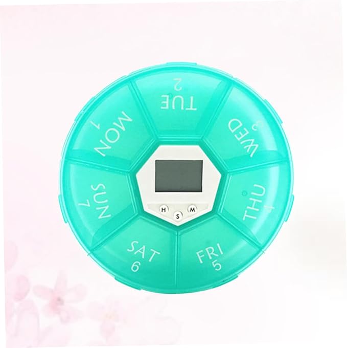 Mikinona Compartment Electronic Alarm Clock Medicine Reminder Box with See-Through Lids Daily Alarms Portable Weekly Pill Organizer for Patients Green English Edition