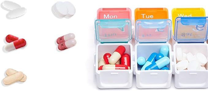 SAFIGLE 7-Compartment Rainbow Weekly Pill Organizer with Timed Alarm Reminder, Plastic Portable Medication Container for Travel and Home Use