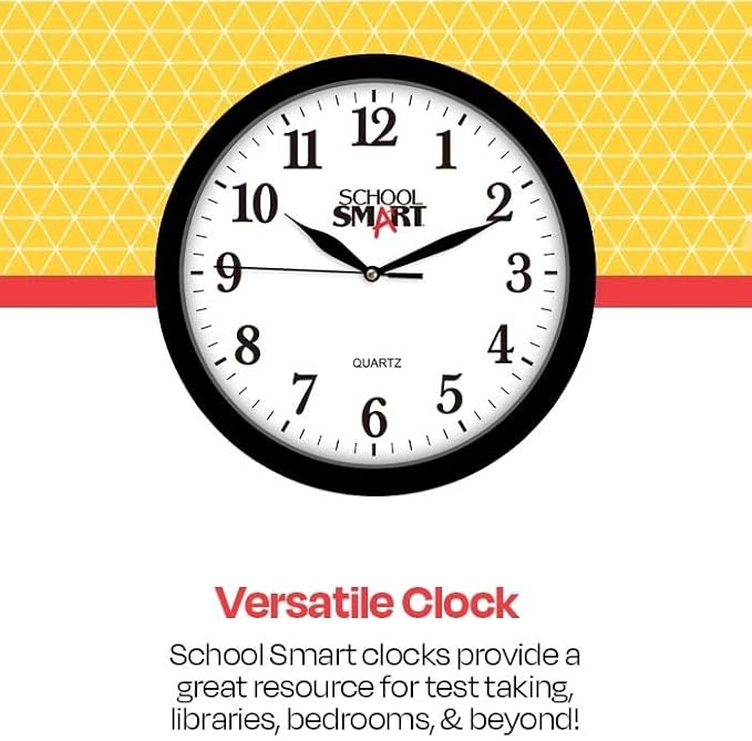 School Smart Silent Movement Wall Clock, 13 Inches, White Dial and Black Frame - SSG-0004