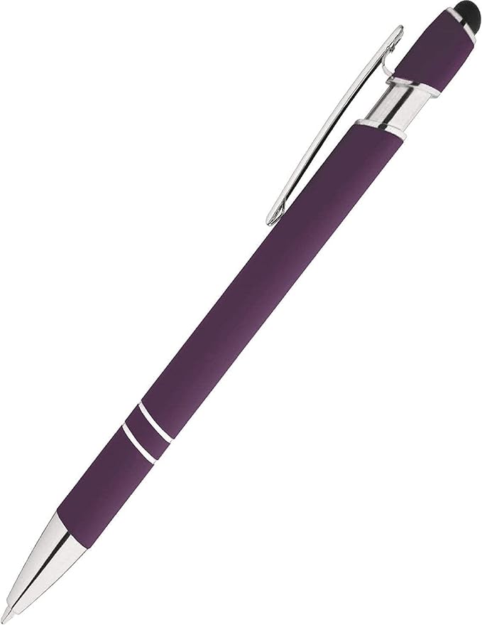 Express Pencils Rainbow Rubberized Soft Touch Ballpoint Pen with Stylus Tips a stylish, premium metal pen, black ink, medium point. Box of 7 (PURPLE)
