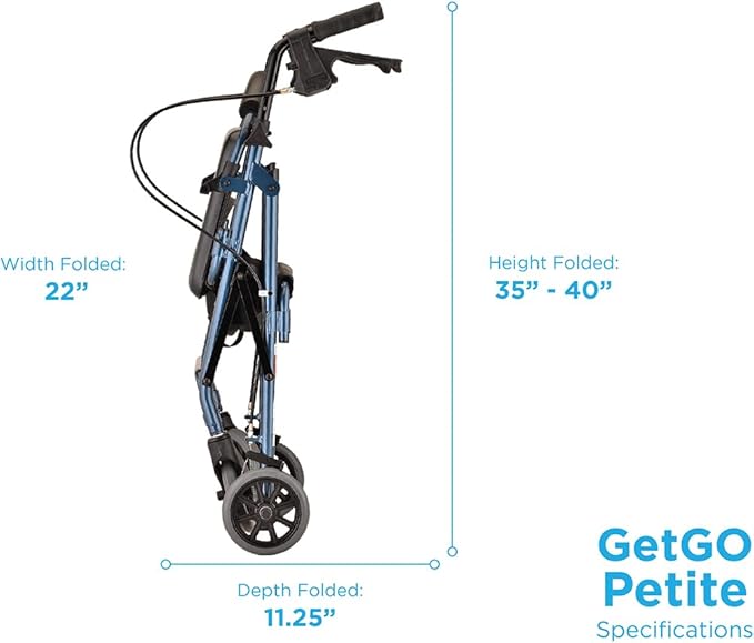 NOVA GetGo Petite Ultra Narrow Rollator Walkers for Seniors with Seat, Lightweight Walker for Elderly, Only 13 lbs, Narrow Frame, Folding Walker with Wheels and Seat, Extra Lightweight, Color Blue