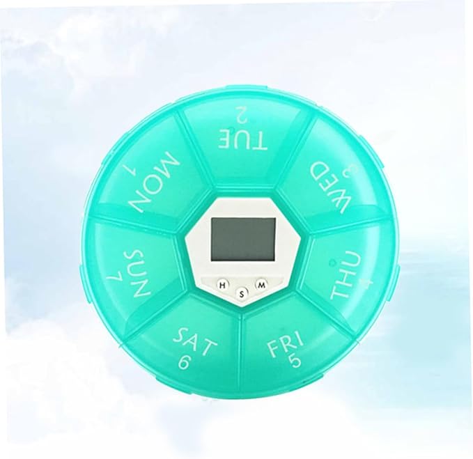 Mikinona Compartment Electronic Alarm Clock Medicine Reminder Box with See-Through Lids Daily Alarms Portable Weekly Pill Organizer for Patients Green English Edition