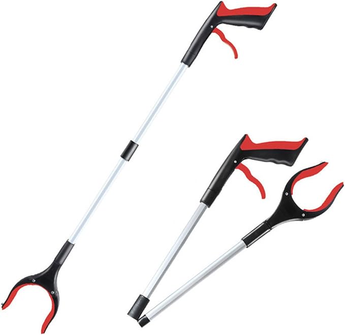 2Pcs Grabber Reacher Tool - 32" Folding Pick up Tool - 360° Rotating Anti-Slip Jaw Grabber Tool for Elderly - Lightweight Trash Picker Rubbish Collector,Red