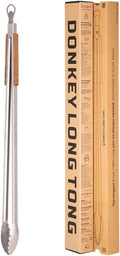 32" Heavy Duty Fire Tongs - Extra Long Log Grabber for Grill, Fire Pit, Pizza Oven & Campfire | Handmade South African Rust Resistant Stainless Steel Firewood Tongs with Wood Handle | Donkey Long Tong