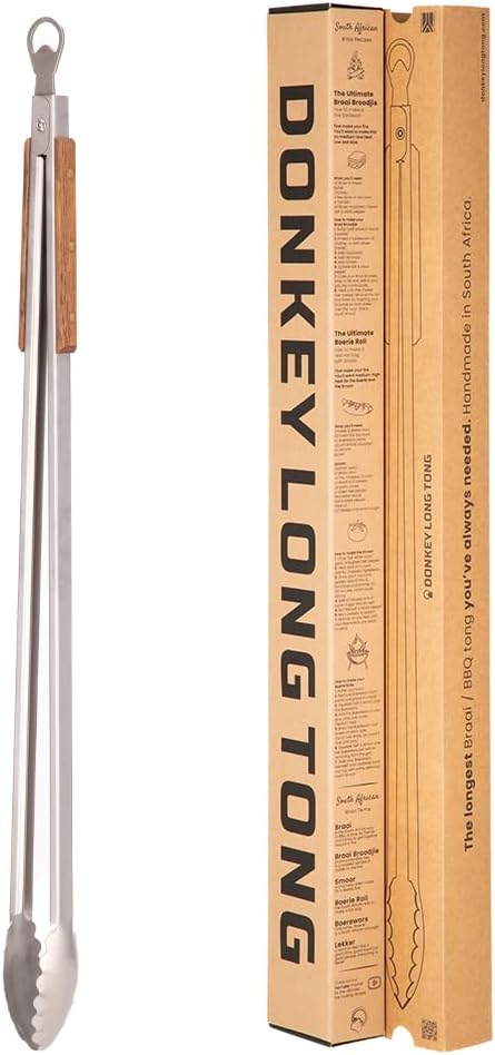 32" Heavy Duty Fire Tongs - Extra Long Log Grabber for Grill, Fire Pit, Pizza Oven & Campfire | Handmade South African Rust Resistant Stainless Steel Firewood Tongs with Wood Handle | Donkey Long Tong