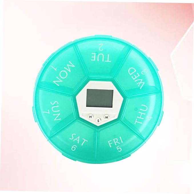 Mikinona Compartment Electronic Alarm Clock Medicine Reminder Box with See-Through Lids Daily Alarms Portable Weekly Pill Organizer for Patients Green English Edition