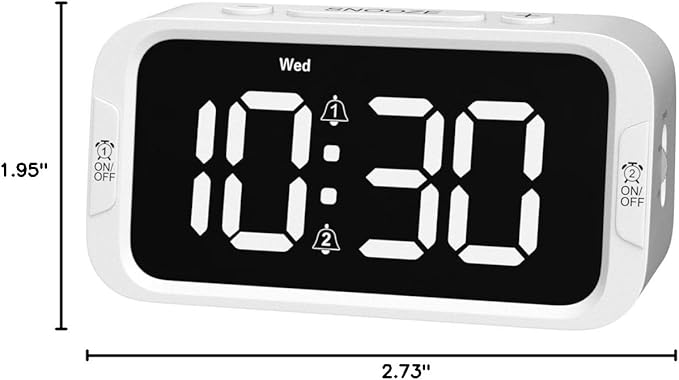 Odokee Digital Dual Alarm Clock for Bedroom, Easy to Set, 0-100% Dimmer, USB Charger, 5 Sound Adjustable Volume, Weekday/Weekend Mode, Snooze, 12/24Hr, Battery Backup, Compact Clock for Bedside(White)