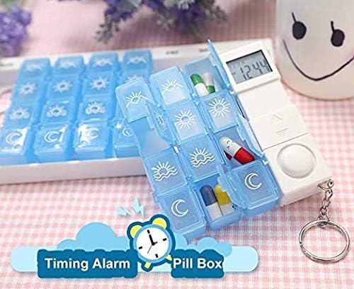 Weekly Digital Pill Organizer 7 Days 28 Compartments Medicine Box with 5 Groups Alarm Reminder and Luminous LCD Back Light for Medications Supplements Vitamins - Blue