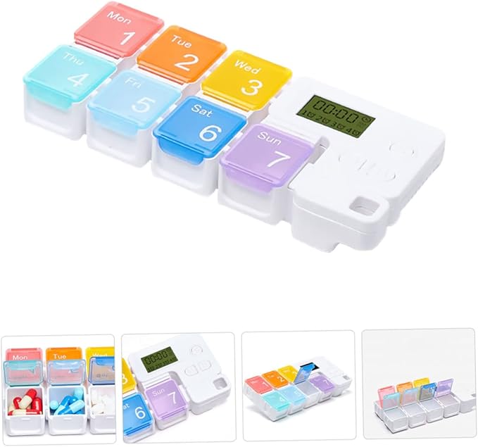 Weekly Pill Organizer Alarm Portable Medicine Case Compartments for Easy Dispensing Food-Grade Material Compact Design for Travel and Daily Use