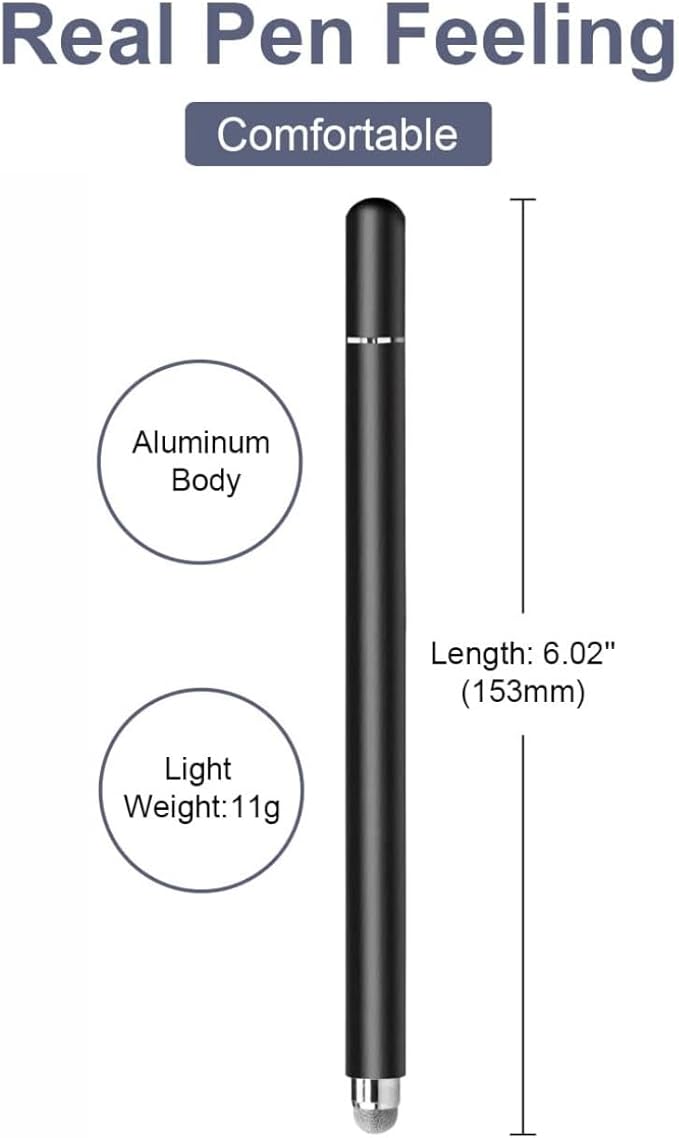 Stylus Touch Screen Pen Fiber Tip Compatible with Lively Jitterbug Smart4, Aluminum Lightweight Black