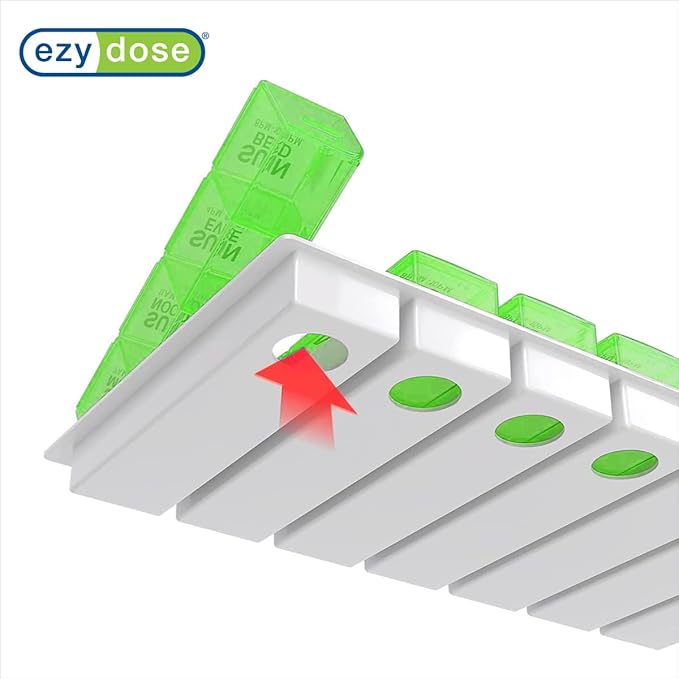 Ezy Dose Weekly (7-Day) Pill Organizer, Vitamin and Medicine Box, Large Pop-Out Compartments, 4 Times a Day, Green