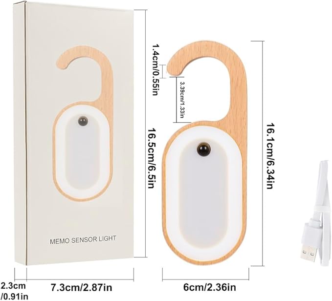 2-Pack Hotel Door Sign Night Light with Motion Sensor, Reusable Message Board Doorknob Lamp, Wooden Finish LED Light for Bedroom Bathroom, Rechargeable Hook Design, Ideal for Multiple Rooms