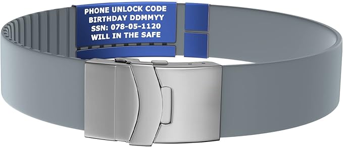 Divoti Custom Engraved Medical Alert ID Band Double-Sided Emergency Contact ICE Info Silicone Wristband