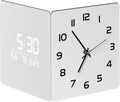 12'' Double Sided 90° Corner Wall Clock, Minimalist White, Radar Motion Activated, Analog & LED Display with Temp Humidity Date Day, Silent Non-Ticking Plug-in for Bedroom Office