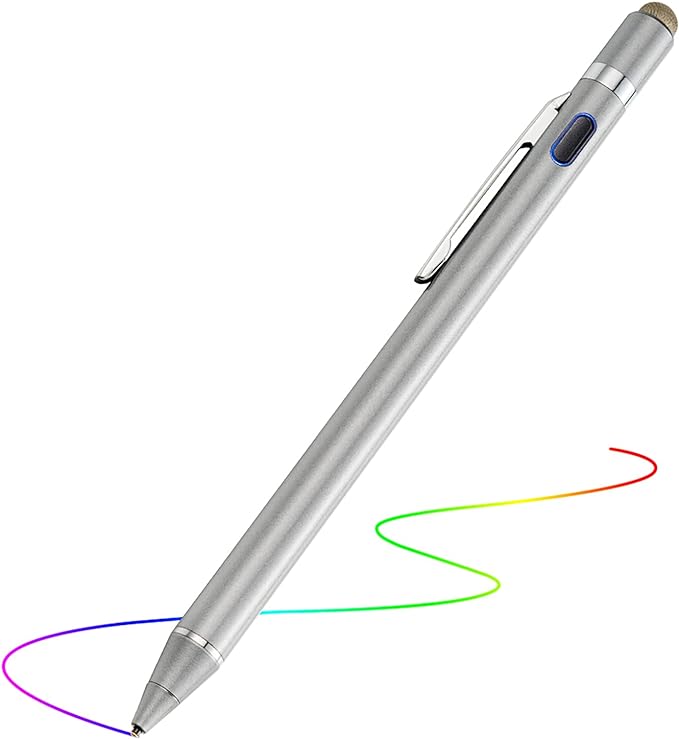 2-in-1 Active Stylus Digital Pen with 1.5mm Ultra Fine Tip for iPad iPhone Samsung Tablets, Work on Touchscreen Phones and Tablets,Good at Drawing and Writing, Grey