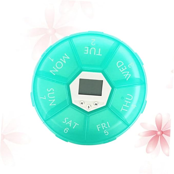 Compartments Electronic Medicine Reminder Box with Alarm Clock Portable Weekly Pill Organizer for Patients Green Easy-Read Day Labels See-Through Lids Daily Alarms to Prevent
