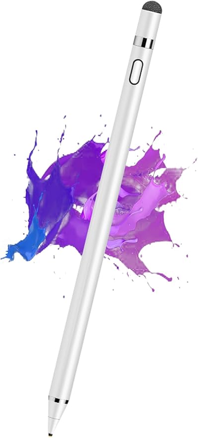 Kenkor Stylus Pen for Touchscreen, Rechargeable Digital Fine Point Active Tablet Pencil, Stylus Pen for iPhone/Android/Apple iPad Pro/Air/Mini/Samsung/Cellphone/Tablet Drawing & Writing - White